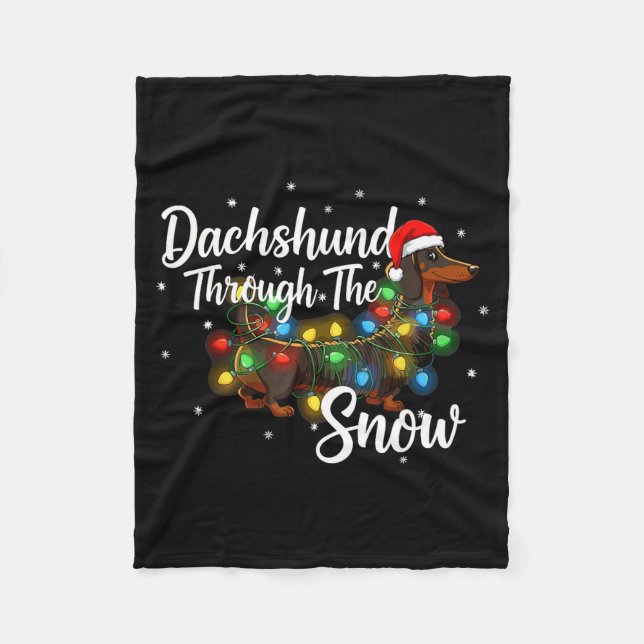 Dachshund Christmas Pajamas Shirt Dachshund Throug Fleece Blanket (Front)