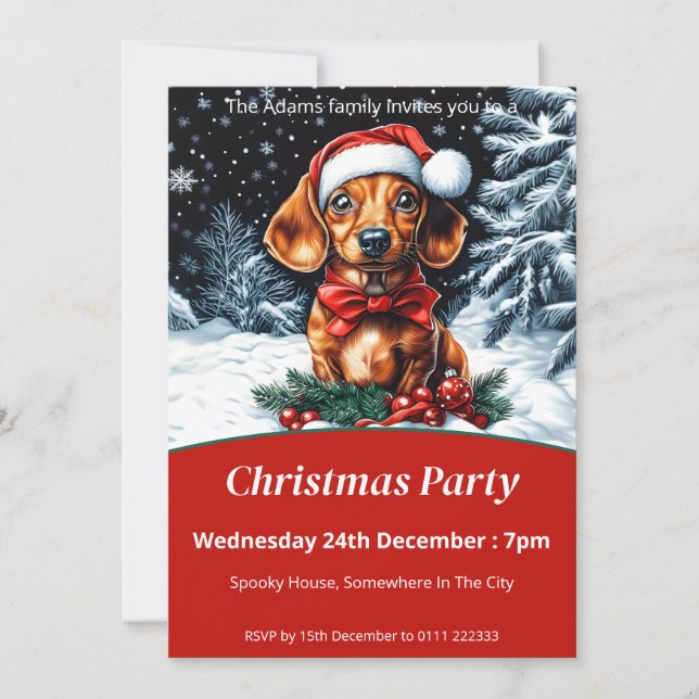 Dachshund Christmas Party Invitation (Front)