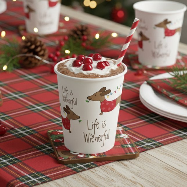 Dachshund Christmas Party Life is Wienerful Paper Cups (Life is Wienerful dachsund Christmas or NYE party mugs drinkware)