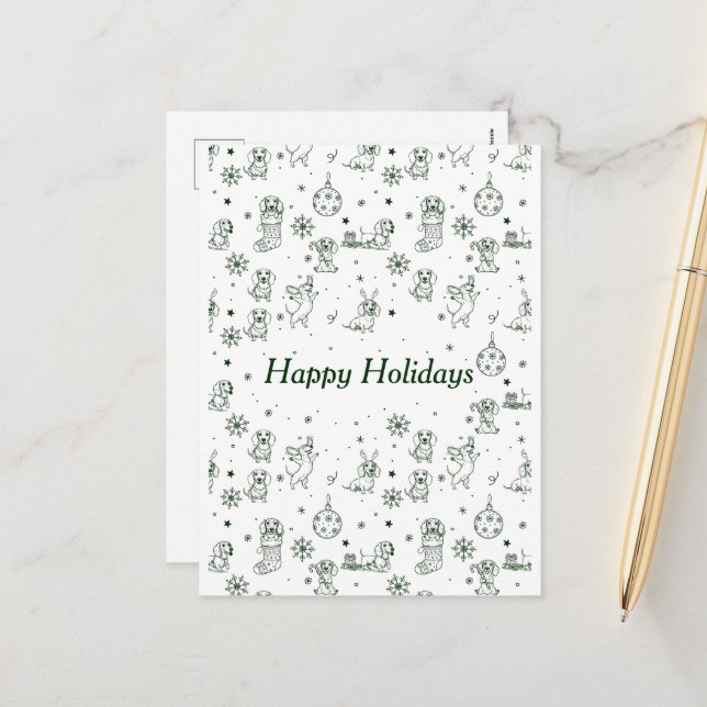 Dachshund  Christmas pattern Holiday Postcard (Front/Back In Situ)