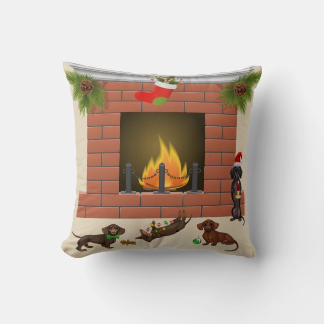 Dachshund Christmas Pillow Holiday Doxie Decor (Front)