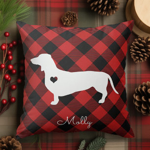 Dachshund Christmas Plaid Dog Name Cushion