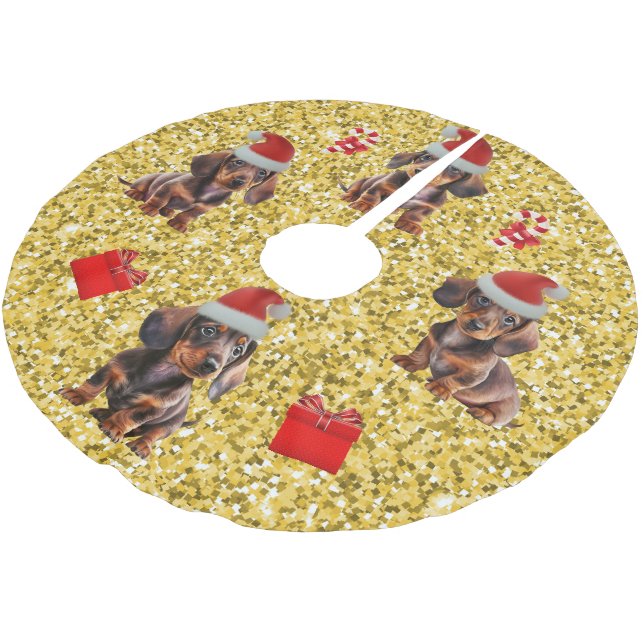  Dachshund Christmas Puppies Tree Skirt (Angled)