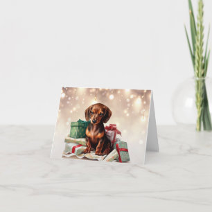 Dachshund Christmas Puppy Greeting Card