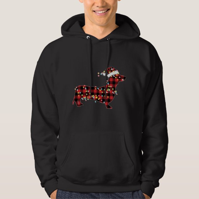 Dachshund Christmas Red Plaid Buffalo Pyjamas Xmas Hoodie (Front)