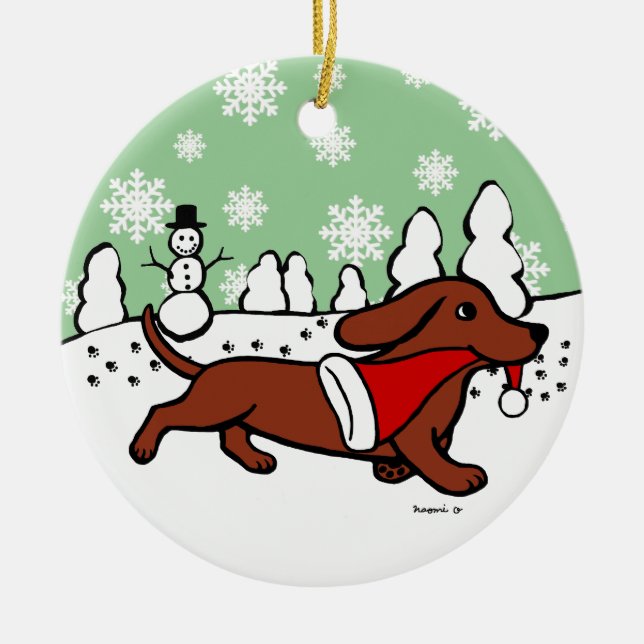 Dachshund Christmas Running Ceramic Tree Decoration (Front)