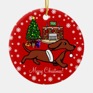 Dachshund Christmas Running Ceramic Tree Decoration