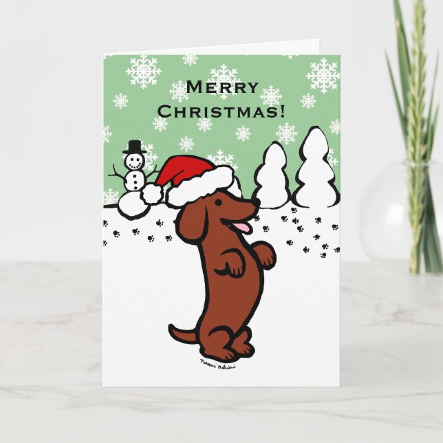 Dachshund Christmas Santa Hat Holiday Card (Front)
