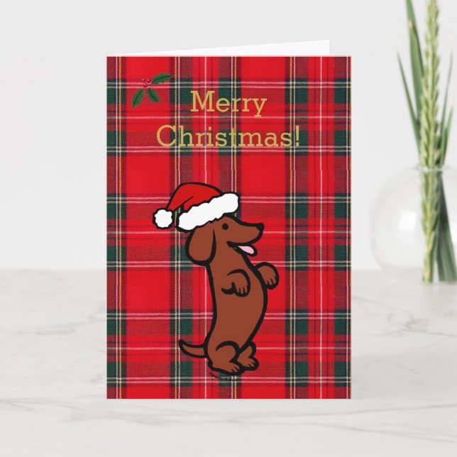 Dachshund Christmas Santa Hat Holiday Card (Front)