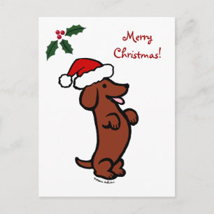 Dachshund Christmas Santa Hat Holiday Postcard