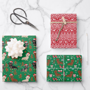 Dachshund Christmas Santa Hats Gingerbread Green Wrapping Paper Sheet