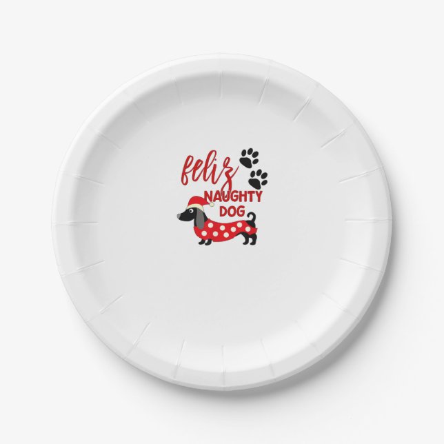 Dachshund Christmas Shirt _ Funny Feliz Naughty Do Paper Plate (Front)