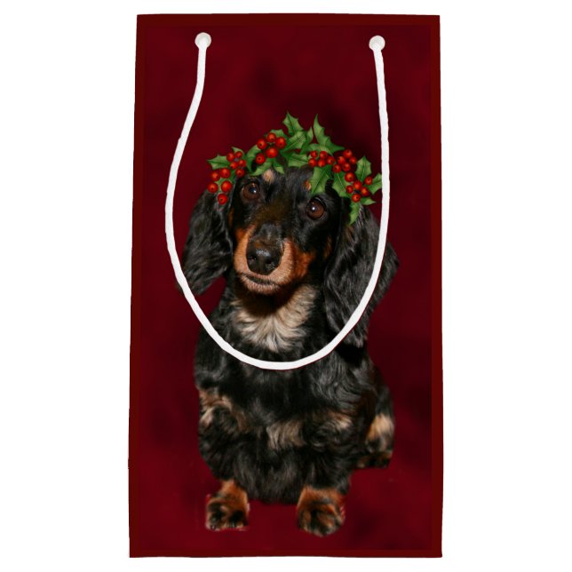 Dachshund Christmas Small Gift Bag (Front)