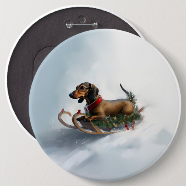 Dachshund Christmas snow winter 6 Cm Round Badge (Front & Back)