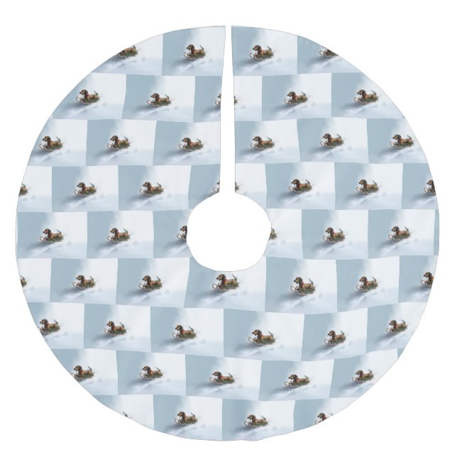Dachshund Christmas snow winter Brushed Polyester Tree Skirt (Front)