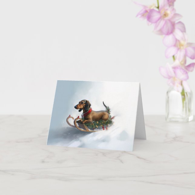 Dachshund Christmas snow winter Card (Orchid)