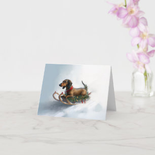 Dachshund Christmas snow winter Card
