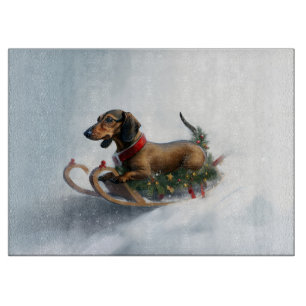 Dachshund Christmas snow winter Cutting Board