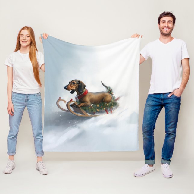 Dachshund Christmas snow winter Fleece Blanket (In Situ)