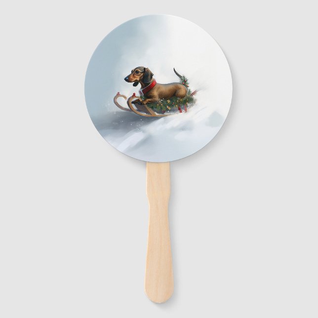 Dachshund Christmas snow winter Hand Fan (Front)