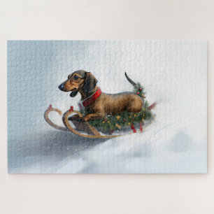 Dachshund Christmas snow winter Jigsaw Puzzle