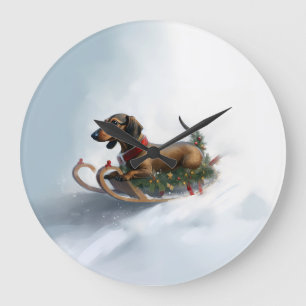 Dachshund Christmas snow winter Large Clock