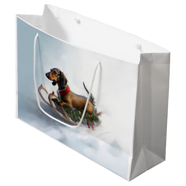 Dachshund Christmas snow winter Large Gift Bag (Front Angled)