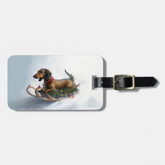 Dachshund Christmas snow winter Luggage Tag (Front Horizontal)