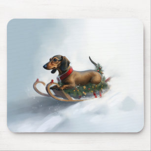 Dachshund Christmas snow winter Mouse Mat