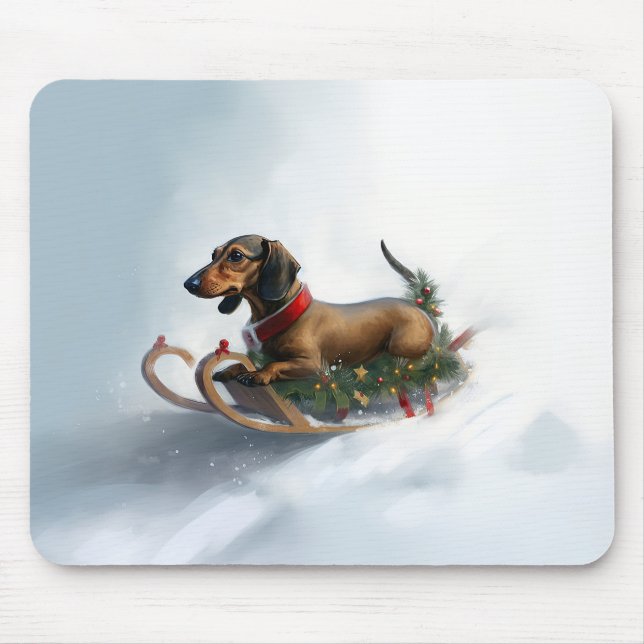 Dachshund Christmas snow winter Mouse Mat (Front)