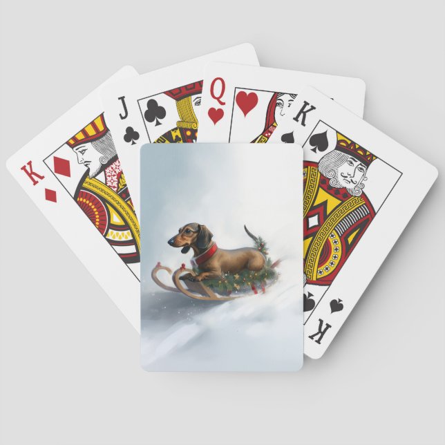 Dachshund Christmas snow winter Playing Cards (Back)