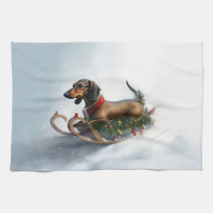 Dachshund Christmas snow winter Tea Towel