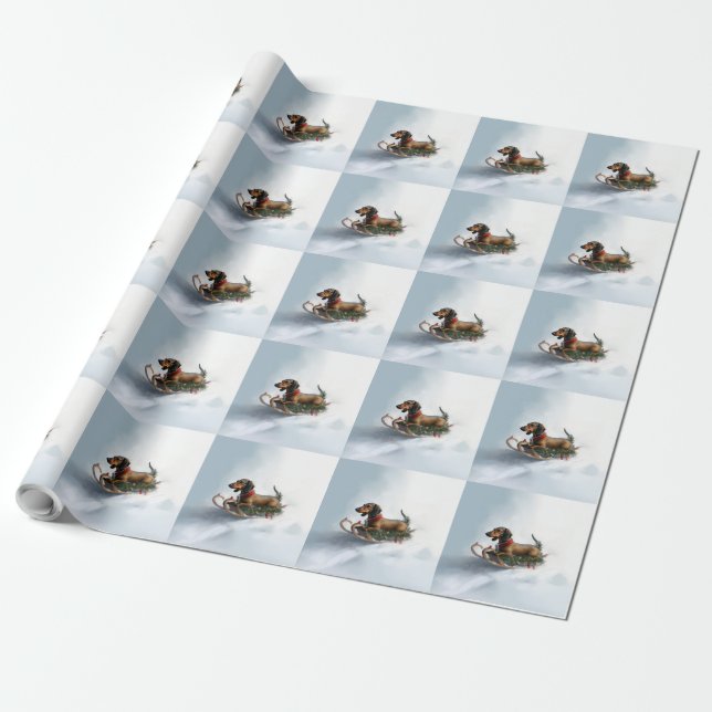 Dachshund Christmas snow winter Wrapping Paper (Unrolled)