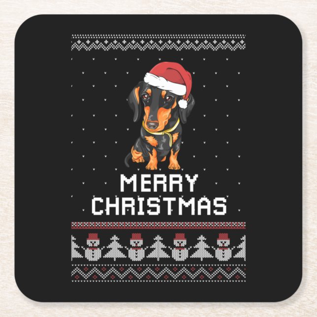 Dachshund Christmas Square Paper Coaster (Front)