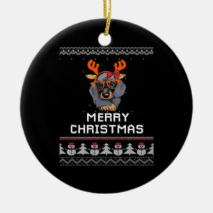 Dachshund Christmas Sweater Oversized T-Shirt Ceramic Tree Decoration
