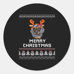 Dachshund Christmas Sweater Oversized T-Shirt Classic Round Sticker