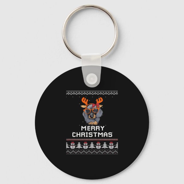 Dachshund Christmas Sweater Oversized T-Shirt Key Ring (Front)