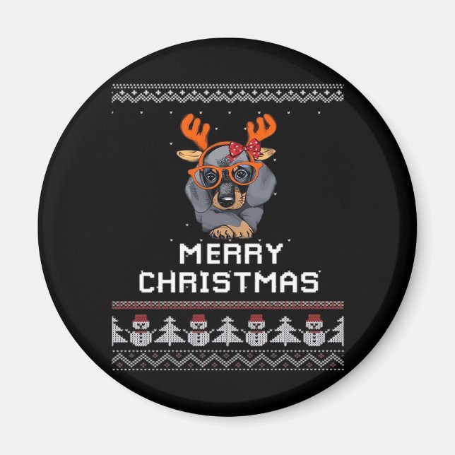 Dachshund Christmas Sweater Oversized T-Shirt Magnet (Front)