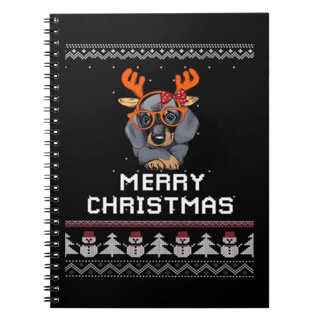 Dachshund Christmas Sweater Oversized T-Shirt Notebook (Front)