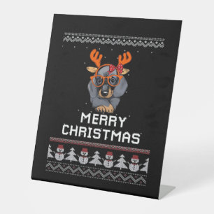 Dachshund Christmas Sweater Oversized T-Shirt Pedestal Sign