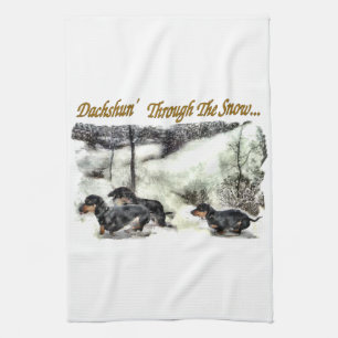 Dachshund Christmas Tea Towel