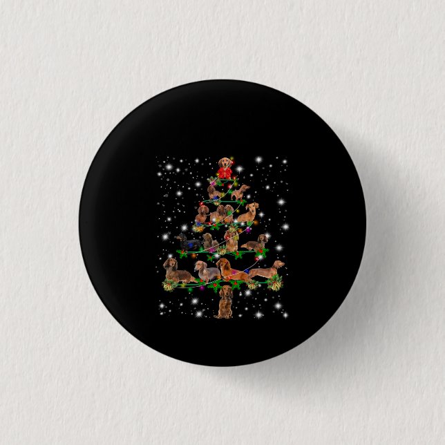 Dachshund Christmas Tree Covered By Flashlight 3 Cm Round Badge (Front)