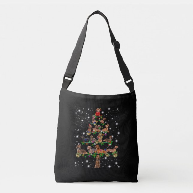 Dachshund Christmas Tree Covered By Flashlight Crossbody Bag (Front)