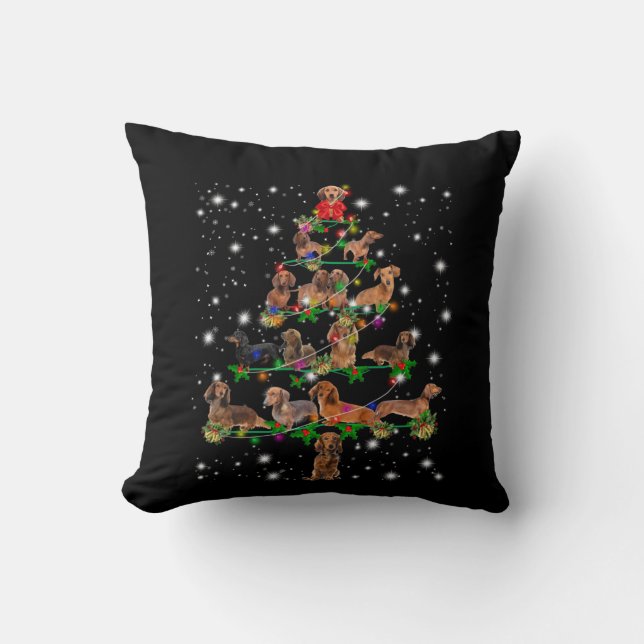 Dachshund Christmas Tree Covered By Flashlight Cushion (Front)