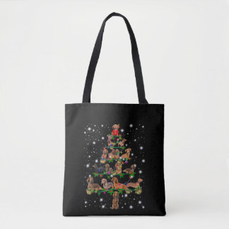 Dachshund Christmas Tree Covered By Flashlight Tote Bag