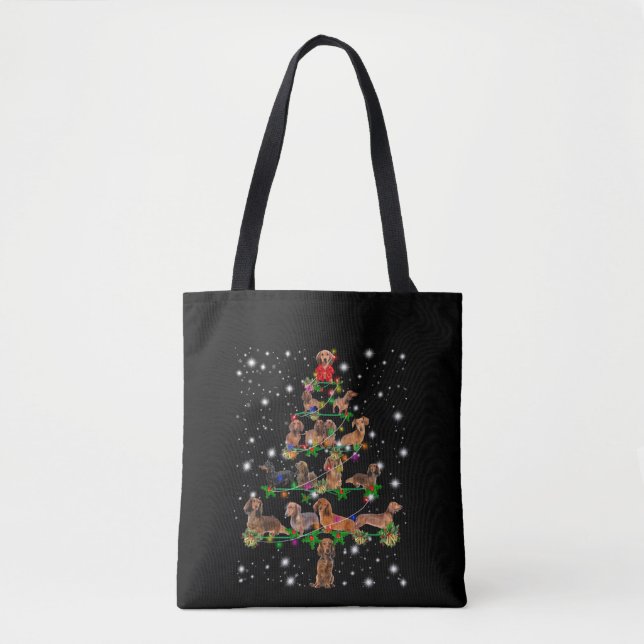 Dachshund Christmas Tree Covered By Flashlight Tote Bag (Front)