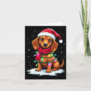 Dachshund Christmas Tree Cute Santa Hat Lights Xma Card