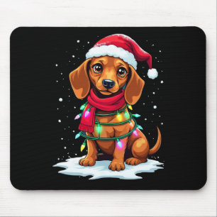 Dachshund Christmas Tree Cute Santa Hat Lights Xma Mouse Mat