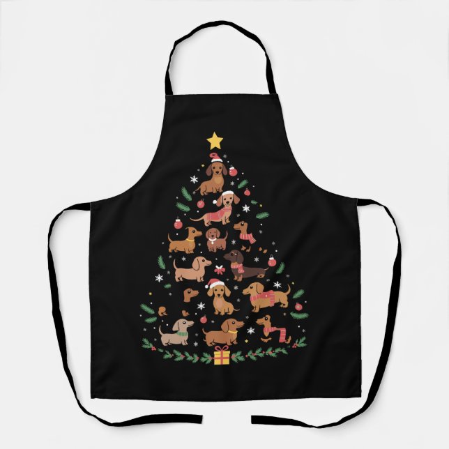 Dachshund Christmas Tree Dog Lover Dogs Owner Apron (Front)
