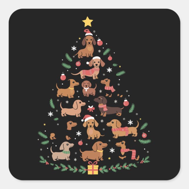 Dachshund Christmas Tree Dog Lover Dogs Owner Square Sticker (Front)